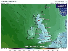 英国气象地图显示了英国人将被寒流侵袭的确切日期，整个国家将变成冰冷的蓝色
