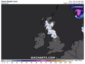 英国的雪：新地图变成紫色，455英里的雪墙降落在英国